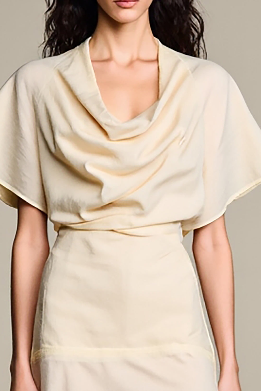 Ivory Cowl Neck A Line Wedding Guest Dress