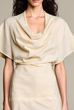 Ivory Cowl Neck A Line Wedding Guest Dress