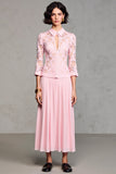 Pink A Line Long Sleeve Lace Wedding Guest Dress