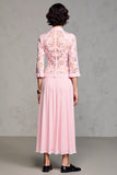 Pink A Line Long Sleeve Lace Wedding Guest Dress