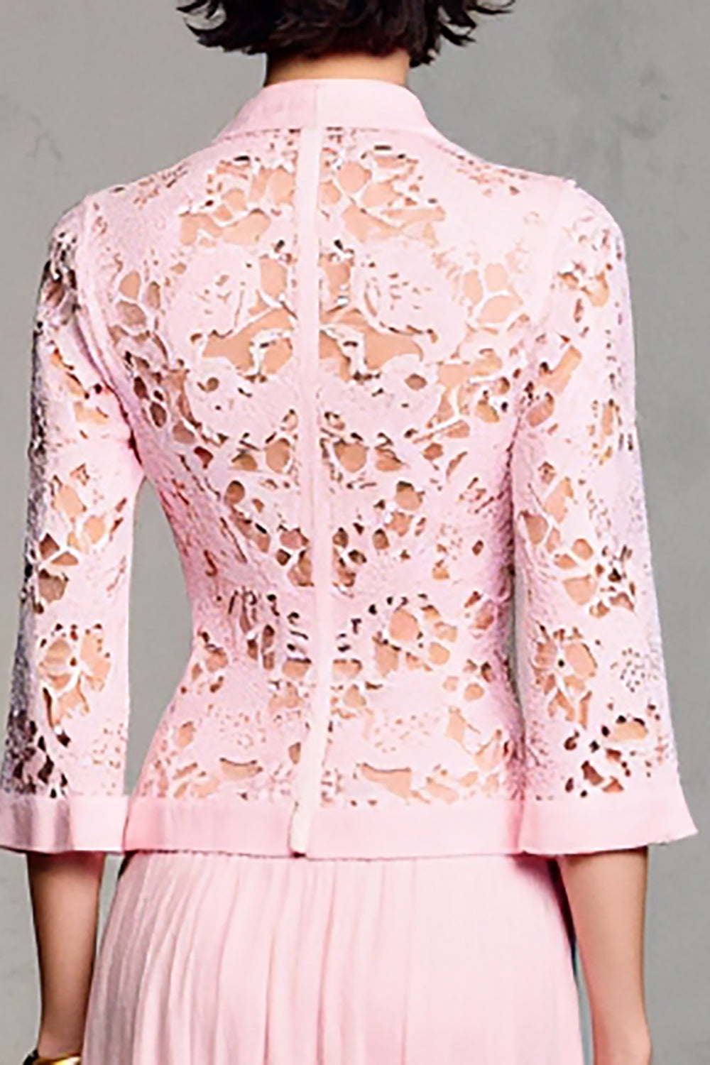 Pink A Line Long Sleeve Lace Wedding Guest Dress