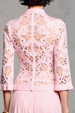 Pink A Line Long Sleeve Lace Wedding Guest Dress