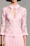 Pink A Line Long Sleeve Lace Wedding Guest Dress