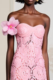 Strapless Pink Lace A Line Wedding Guest Dress