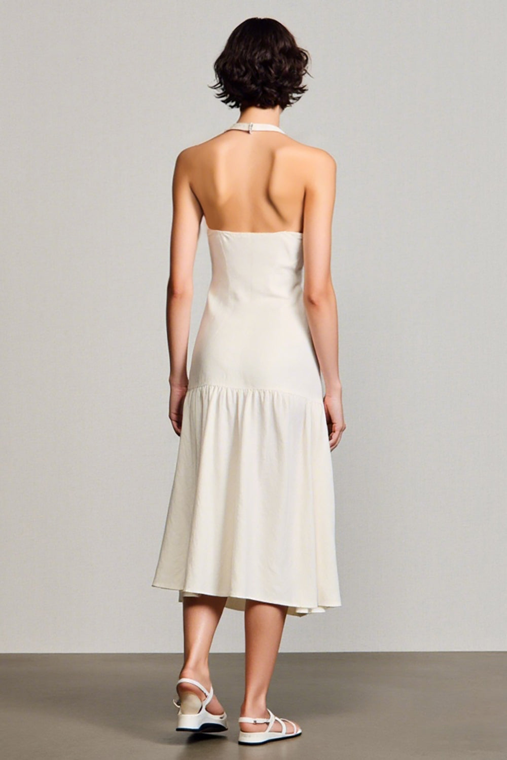 Halter Ivory A Line Midi Wedding Guest Dress
