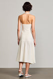 Halter Ivory A Line Midi Wedding Guest Dress