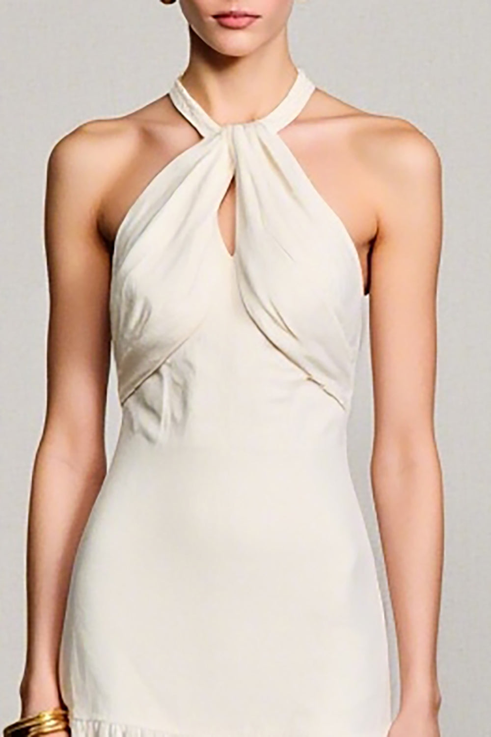 Halter Ivory A Line Midi Wedding Guest Dress