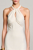 Halter Ivory A Line Midi Wedding Guest Dress