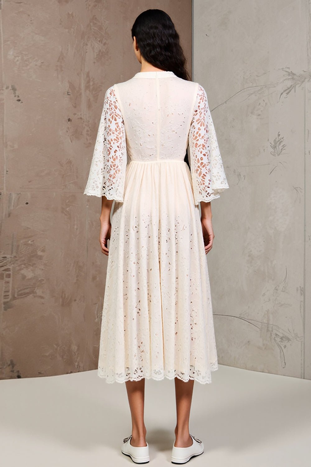 Ivory Lace A Line V-Neck Wedding Guest Dress