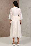 Ivory Lace A Line V-Neck Wedding Guest Dress