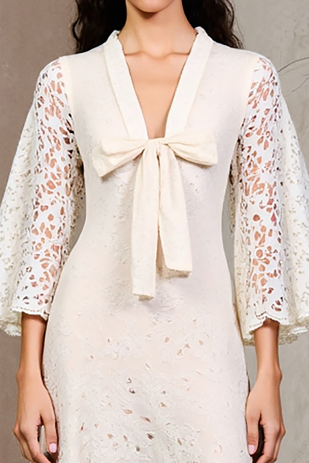 Ivory Lace A Line V-Neck Wedding Guest Dress