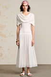 Ivory A Line Cowl Neck Wedding Guest Dress