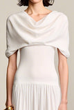 Ivory A Line Cowl Neck Wedding Guest Dress