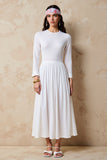 White A Line Long Sleeve Wedding Guest Dress