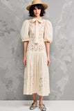 Lace Apricot A Line Midi Wedding Guest Dress