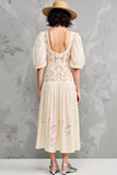 Lace Apricot A Line Midi Wedding Guest Dress