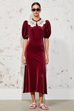 Velvet Dark Red A Line Wedding Guest Dress