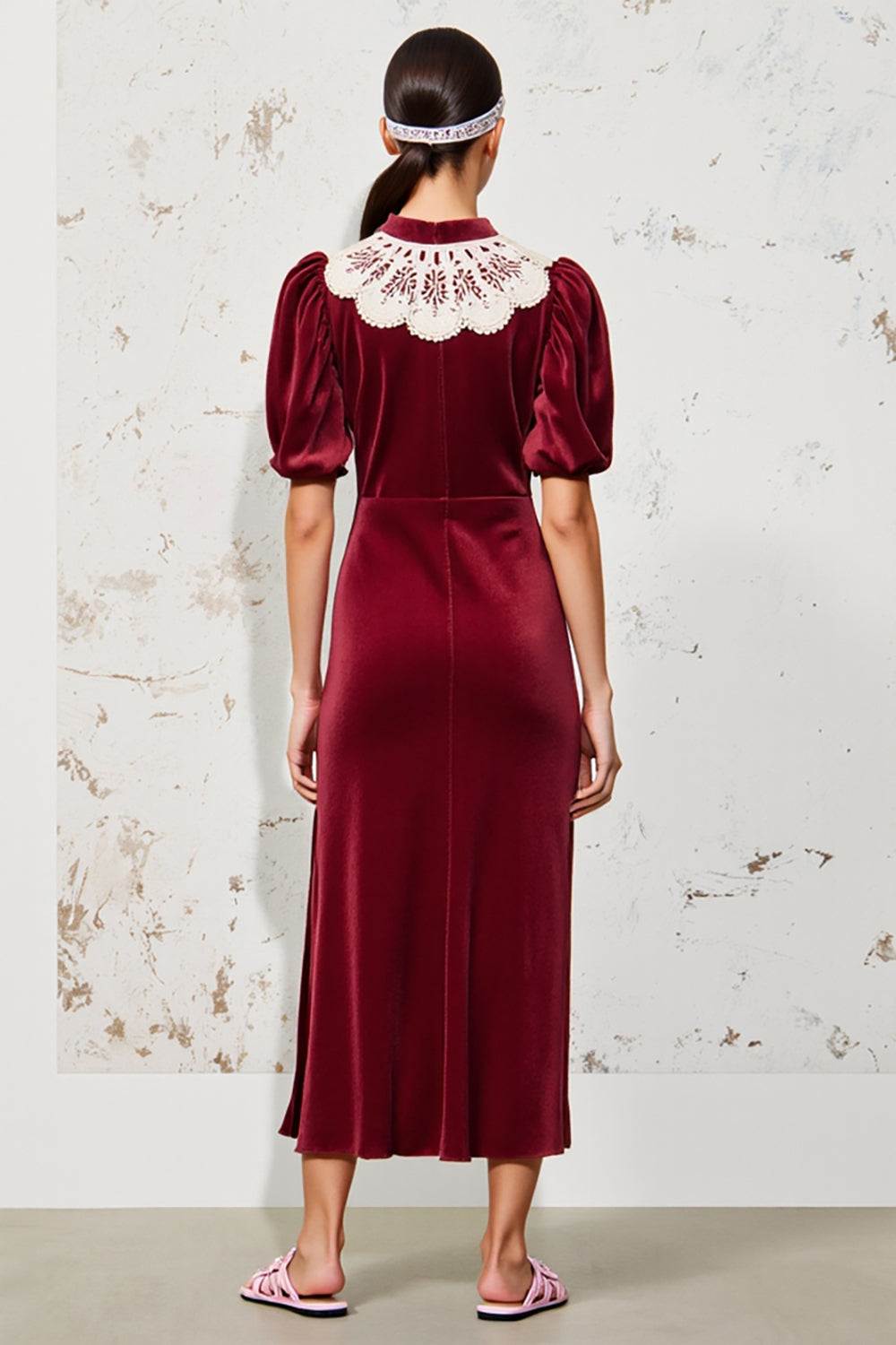 Velvet Dark Red A Line Wedding Guest Dress