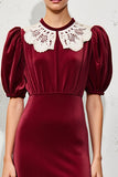 Velvet Dark Red A Line Wedding Guest Dress