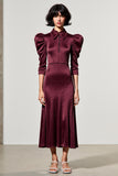 Dark Red A Line Satin Lapel Neck Wedding Guest Dress