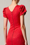 Red Sheath Cowl Neck Midi Wedding Guest Dress