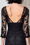 Black Sheath Midi Wedding Guest Dress with Lace