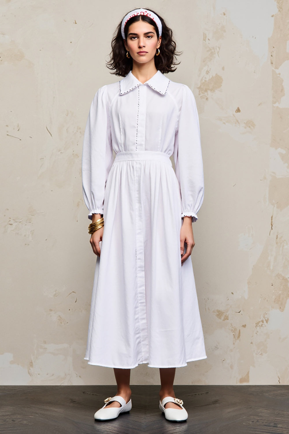 White Simple Long Sleeve A Line Wedding Guest Dress