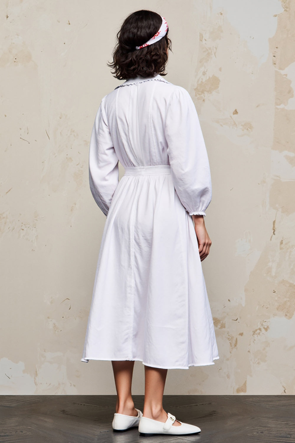 White Simple Long Sleeve A Line Wedding Guest Dress