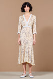 Print Apricot Sheath Midi Wedding Guest Dress
