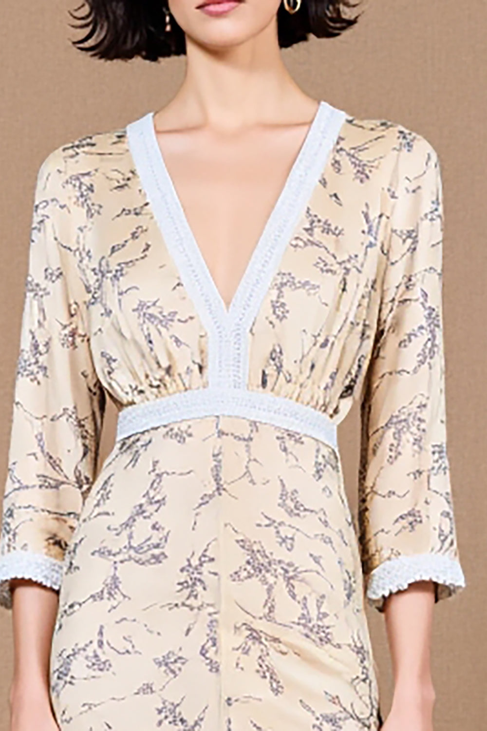 Print Apricot Sheath Midi Wedding Guest Dress