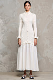 A Line Ruffled Ivory Long Sleeve Wedding Guest Dress