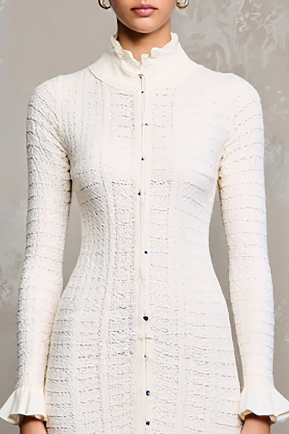 A Line Ruffled Ivory Long Sleeve Wedding Guest Dress