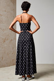 Halter Polka Dots Black Wedding Guest Dress