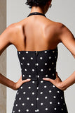 Halter Polka Dots Black Wedding Guest Dress