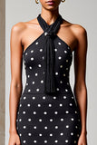 Halter Polka Dots Black Wedding Guest Dress