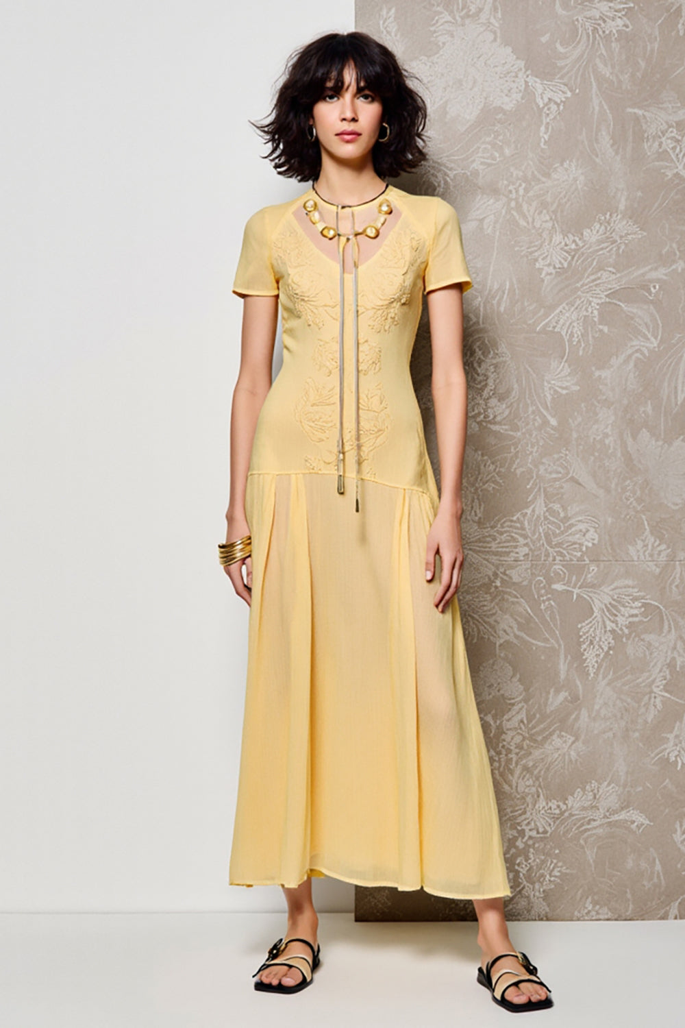 Chiffon Yellow A Line Wedding Guest Dress