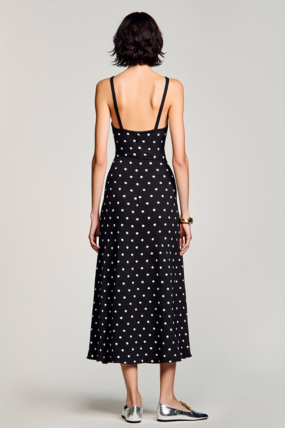Black Polka Dots A Line Midi Wedding Guest Dress