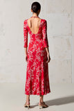 Red Print Sheath 3/4 Sleeve Wedding Guest Dress