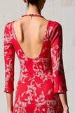 Red Print Sheath 3/4 Sleeve Wedding Guest Dress