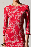Red Print Sheath 3/4 Sleeve Wedding Guest Dress