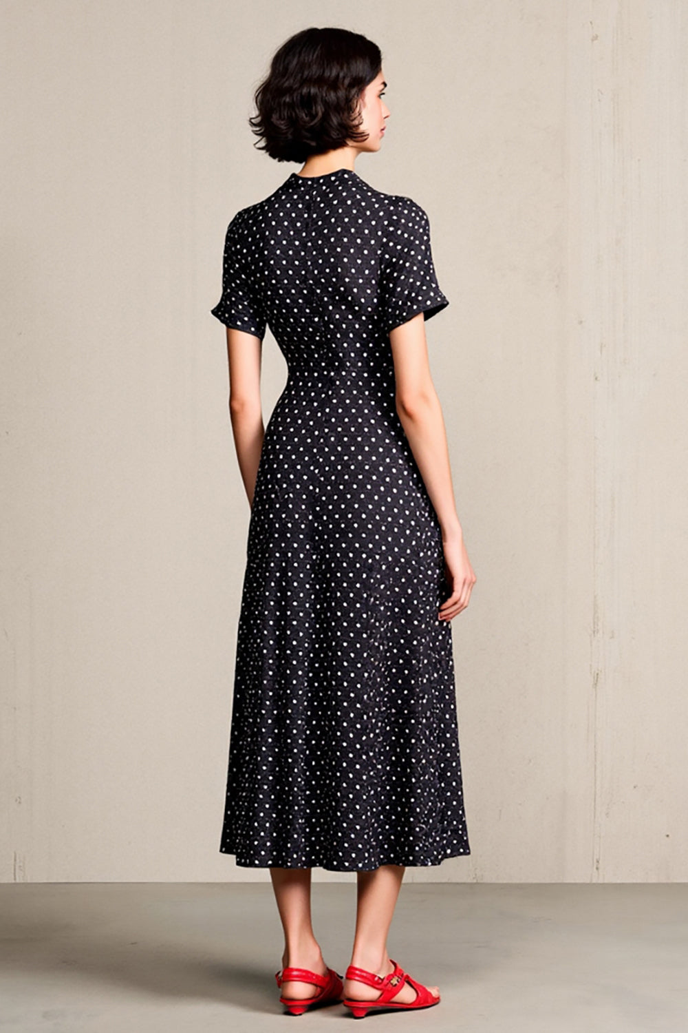 Polka Dots A Line Black Wedding Guest Dress