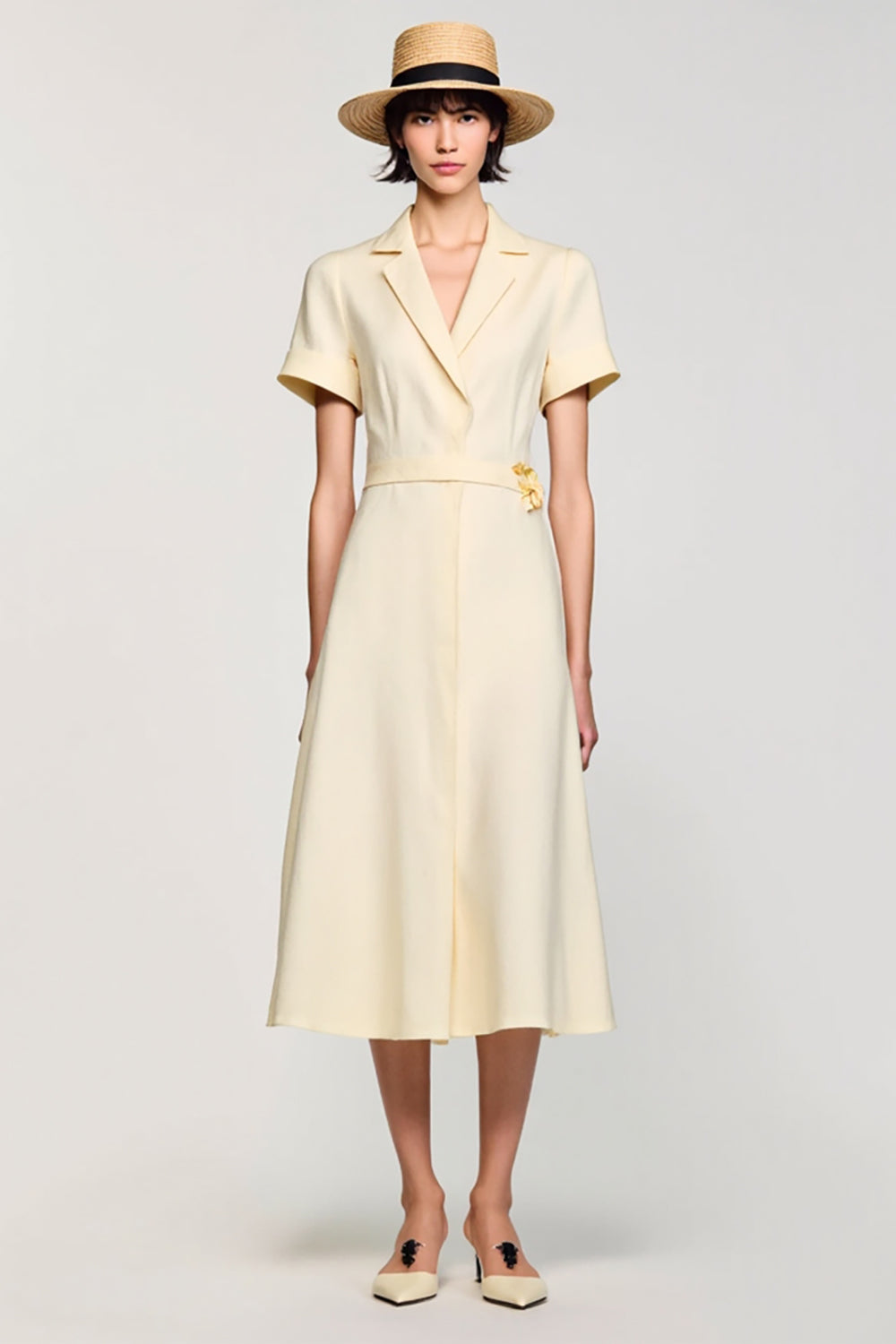 Apricot Simple A Line Midi Wedding Guest Dress