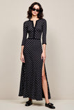 Black Polka Dots A Line Wedding Guest Dress with Slit