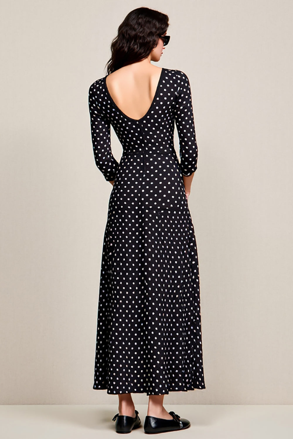 Black Polka Dots A Line Wedding Guest Dress with Slit