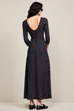Black Polka Dots A Line Wedding Guest Dress with Slit