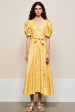 Yellow V Neck A Line Wedding Guest Dress With Appliques