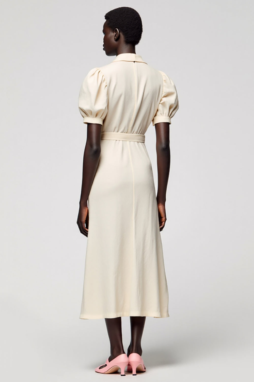 Ivory V Neck A Line Wedding Guest Dress With Belt