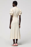 Ivory V Neck A Line Wedding Guest Dress With Belt