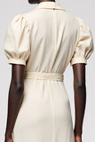 Ivory V Neck A Line Wedding Guest Dress With Belt