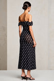 Black Sheath Off The Shoulder Polka Dots Wedding Guest Dress